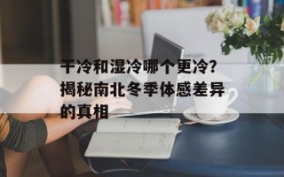 干冷和湿冷哪个更冷？揭秘南北冬季体感差异的真相