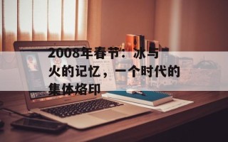 2008年春节：冰与火的记忆，一个时代的集体烙印