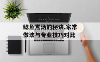 鲶鱼煮汤的秘诀,家常做法与专业技巧对比