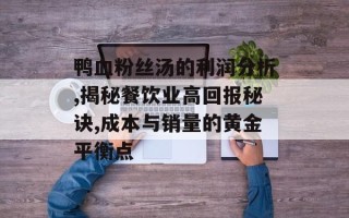 鸭血粉丝汤的利润分析,揭秘餐饮业高回报秘诀,成本与销量的黄金平衡点