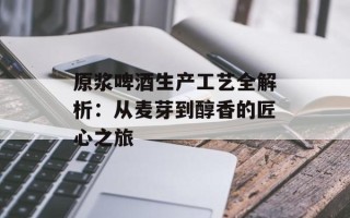 原浆啤酒生产工艺全解析：从麦芽到醇香的匠心之旅