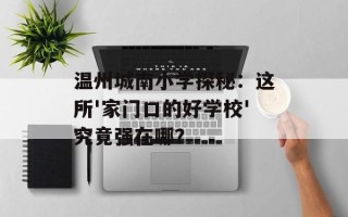 温州城南小学探秘：这所'家门口的好学校'究竟强在哪？