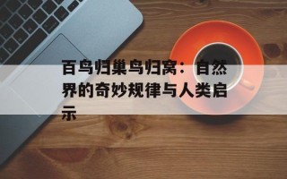百鸟归巢鸟归窝：自然界的奇妙规律与人类启示