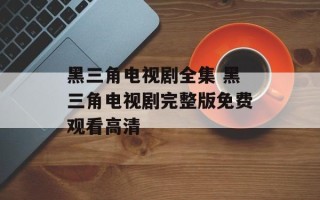 黑三角电视剧全集 黑三角电视剧完整版免费观看高清
