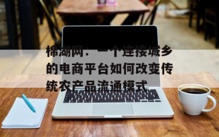 棉湖网：一个连接城乡的电商平台如何改变传统农产品流通模式