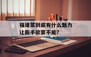 福建菜到底有什么魅力让新手欲罢不能？
