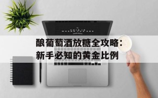 酿葡萄酒放糖全攻略：新手必知的黄金比例