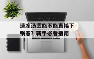 速冻汤圆能不能直接下锅煮？新手必看指南