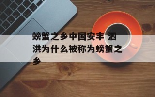 螃蟹之乡中国安丰 泗洪为什么被称为螃蟹之乡