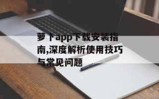 萝卜app下载安装指南,深度解析使用技巧与常见问题