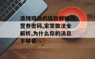 清炖鸡汤的极致鲜味与营养密码,家常做法全解析,为什么你的汤总不够香