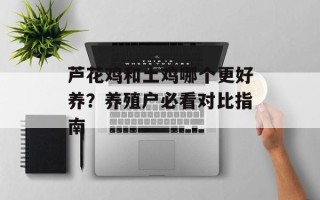 芦花鸡和土鸡哪个更好养？养殖户必看对比指南